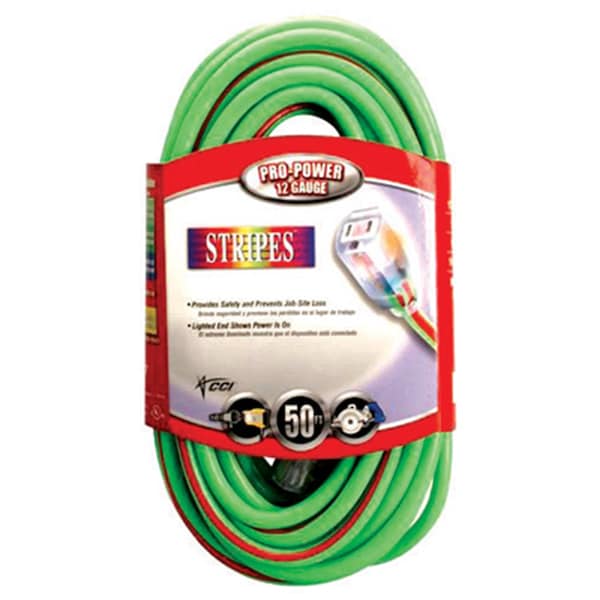 Extension Cord, Lime Green/Red, 50 ft